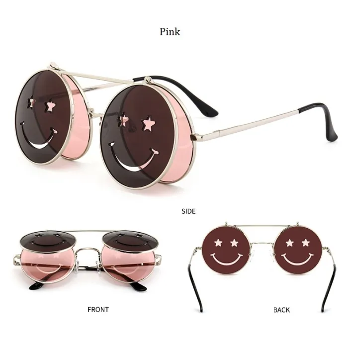 Steampunk Vintage Runde Doppellinsen Sonnenbrille Unisex