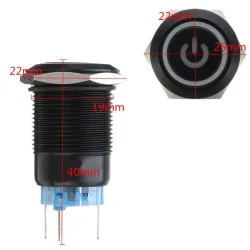 12V 5-polig 19mm Metall Druckknopf - momentaner Leistungsschalter mit LED - wasserdichter Schalter - Schwarz