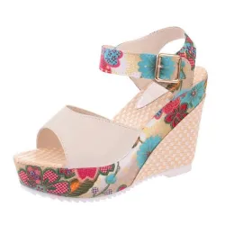 Blumenmuster Keil Absatz Sandalen
