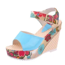 Blumenmuster Keil Absatz Sandalen