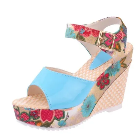 Blumenmuster Keil Absatz Sandalen