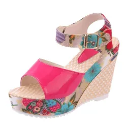 Blumenmuster Keil Absatz Sandalen