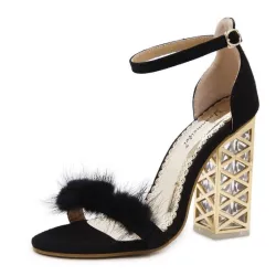 Fur crystal transparent metal high heel sandalsSandals