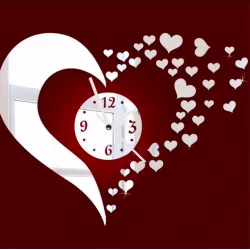 3D Spiegel Herz und Uhr Wandaufkleber