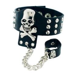Gothic rivets skeleton skull chain leather bracelet unisex