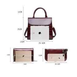 Elegante glänzende Ledertasche Set aus 3 Stück