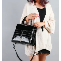 Elegante glänzende Ledertasche Set aus 3 Stück