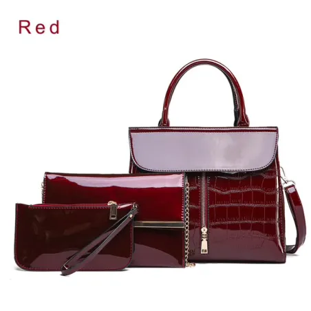 Elegante glänzende Ledertasche Set aus 3 Stück