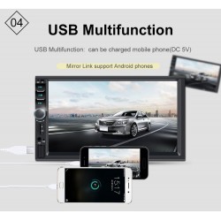 Bluetooth car radio - DIN 2 - 7'' Inch LCD touch screen - MP3-MP5 player - USB - MirrorLink