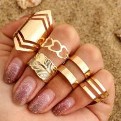 Trendy punk adjustable gold hollow rings 5 pcs setRings