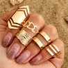 Trendy punk adjustable gold hollow rings 5 pcs setRings