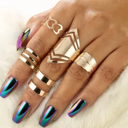 Trendy punk adjustable gold hollow rings 5 pcs setRings