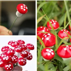 Gartendekoration - Mini rote weiße Punkt Pilze 2cm 10 Stück