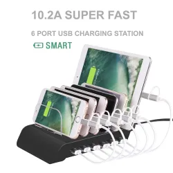 Universal USB Ladestation Stand mit 6 Port & 6 Kabeln 5V10.2A