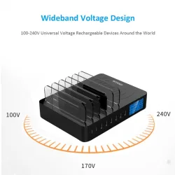 8 Port USB-Ladegerät mit drahtloser Aufladung - Type-C - LED-Anzeige und Stand