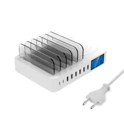8 Port USB-Ladegerät mit drahtloser Aufladung - Type-C - LED-Anzeige und Stand
