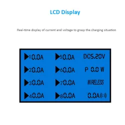 8 Port USB-Ladegerät mit drahtloser Aufladung - Type-C - LED-Anzeige und Stand