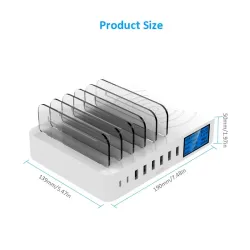 8 Port USB-Ladegerät mit drahtloser Aufladung - Type-C - LED-Anzeige und Stand