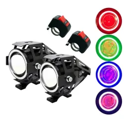 U7 Engel Augen Motorrad LED Scheinwerfer mit Schalter - Nebellampe - CREE Chip 3000LM - 2 Stück