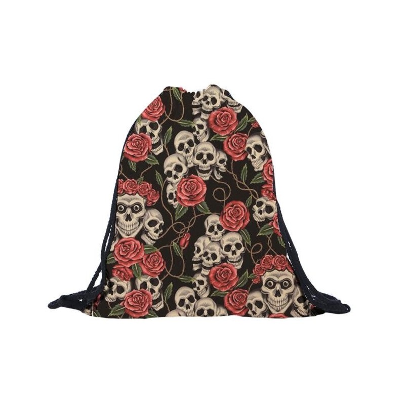 3D skull & roses - drawstring backpack - unisexBackpacks