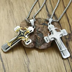 Edelstahl 24" Halskette mit Kreuz Anhänger