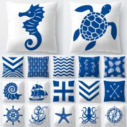 Blaue & weiße Seemuster - Kissenbezug - 45 * 45cm