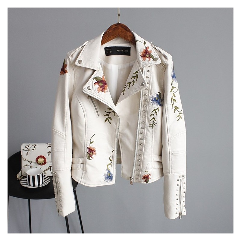 Punk style - floral embroidery - leather jacketJackets