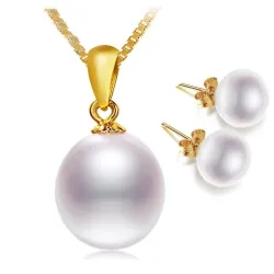 Elegante Gold Halskette mit Perlen & Ohrringe