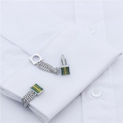 Classic copper & crystal stainless steel cufflinks with chainCufflinks