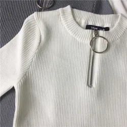 Casual Short Sleeve Top mit Reißverschluss - T-Shirt