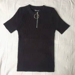 Casual Short Sleeve Top mit Reißverschluss - T-Shirt