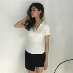 Casual Short Sleeve Top mit Reißverschluss - T-Shirt