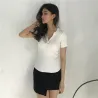 Casual Short Sleeve Top mit Reißverschluss - T-Shirt