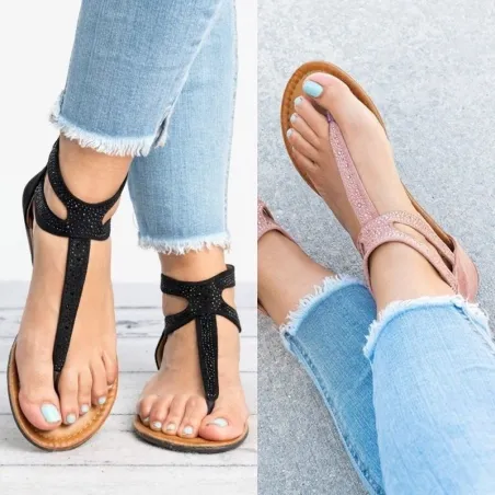 Sommer Sandalen mit Kristallen & Reißverschluss