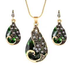 Ohrringe & Halskette mit Kristall Pfau - Schmuckset