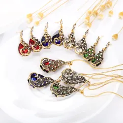 Earrings & necklace with crystal peacock - jewelry setJewellery Sets