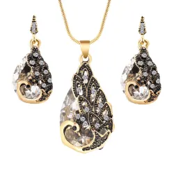 Ohrringe & Halskette mit Kristall Pfau - Schmuckset