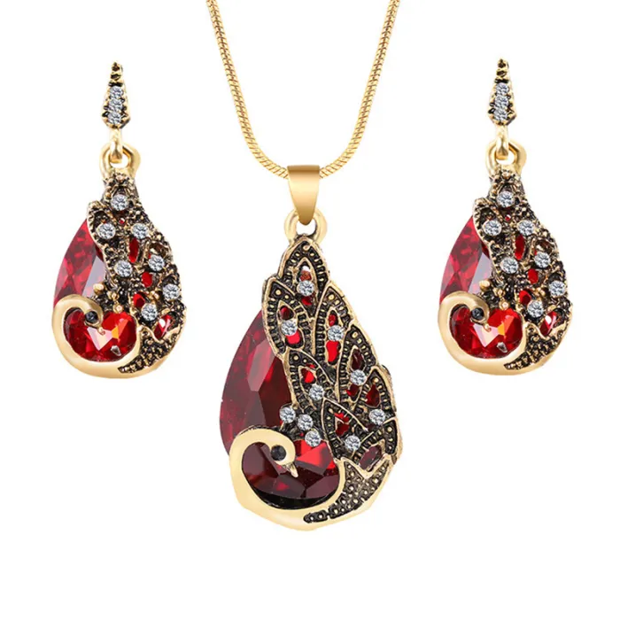 Earrings & necklace with crystal peacock - jewelry setJewellery Sets