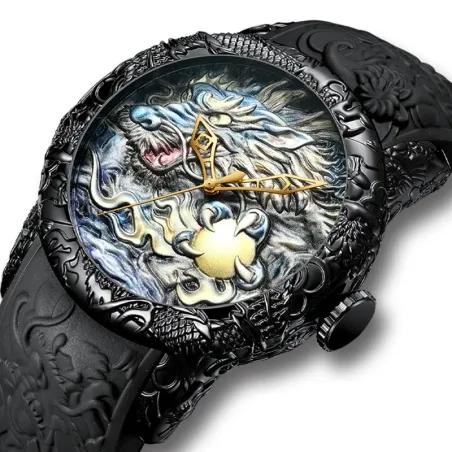 Luxus wasserdichte Quarzuhr mit Drachenskulptur