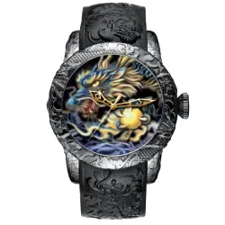 Luxus wasserdichte Quarzuhr mit Drachenskulptur