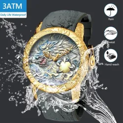 Luxus wasserdichte Quarzuhr mit Drachenskulptur