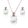 Quadratische Ohrringe & Halskette - Silber - Edelstahl Schmuckset