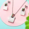 Quadratische Ohrringe & Halskette - Silber - Edelstahl Schmuckset