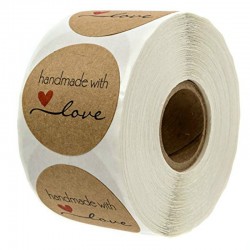 Handmade with Love - natürliches Kraftpapier - runde Aufkleber - 500 Stück
