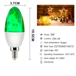 3W 5W 9W - E27 E26 E14 E12 Led 85-265V - Glühbirne mit Feuereffekt - grün