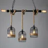 Retro Eisen Hängelampe mit Handstrickseil - Lichter in Käfig
