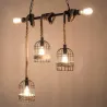 Retro Eisen Hängelampe mit Handstrickseil - Lichter in Käfig