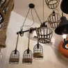 Retro Eisen Hängelampe mit Handstrickseil - Lichter in Käfig