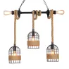 Retro iron hanging lamp with hand knitted rope - lights in cageWall lights