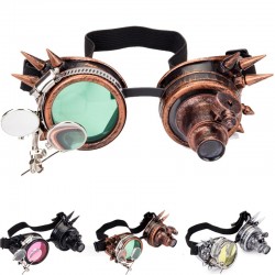 Steampunk & gothic round glasses - vintage rivet goggle with light